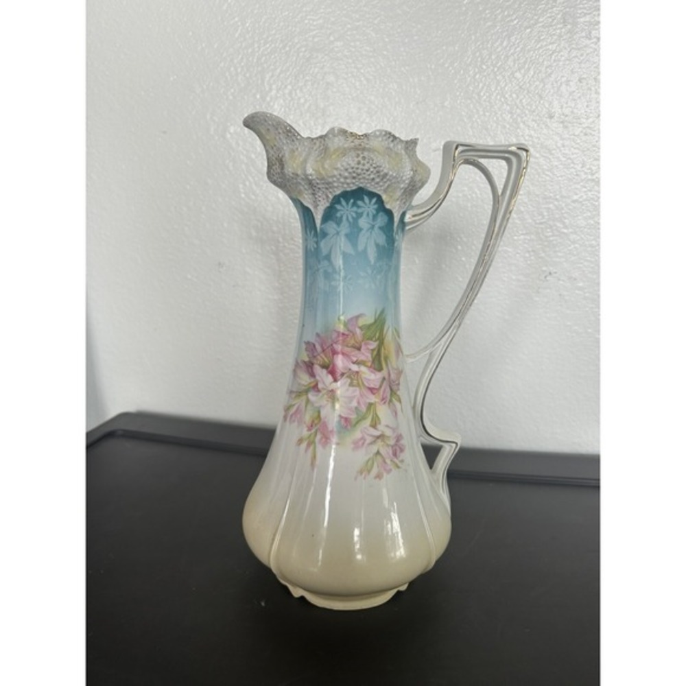 Vintage Unmarked RS Prussia Tankard‎ Chocolate Pot Pitcher W/Handle Hand Painted
